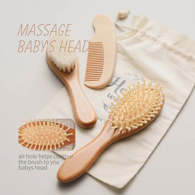 Peigne à Cheveux pour Bébé avec Manche en Bois